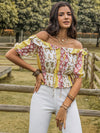 Ruffled Printed Off-Shoulder Short Sleeve Blouse