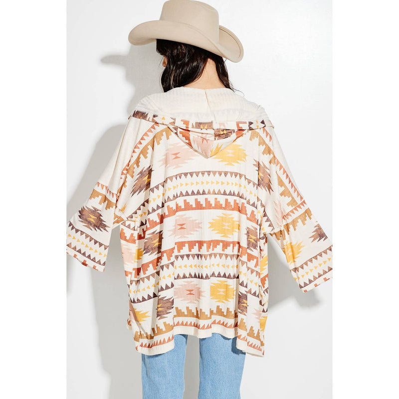 Aztec Print Hooded Kimono Cardigan