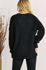 V NECK TEXTURED BLACK SWEATER