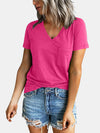 Pocketed V-Neck Short Sleeve T-Shirt