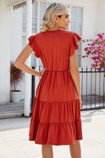 Ruched Notched Cap Sleeve Dress