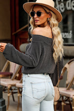 Ribbed Off Shoulder Balloon Sleeve T-Shirt