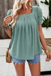 Devine Eyelet Square Neck Puff Sleeve T-Shirt