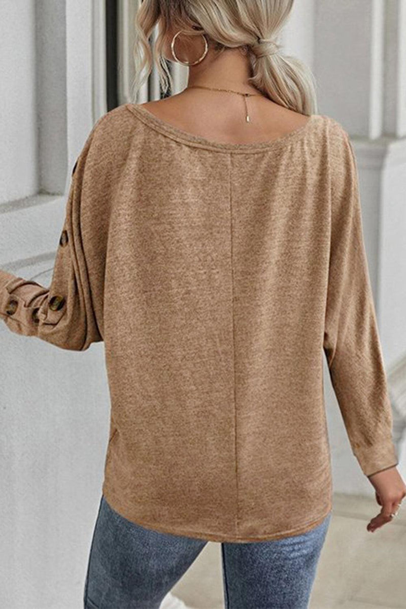 Boat Neck Buttoned Long Sleeve T-Shirt-Tops-Ship From Overseas, SYNZ, Tops-[option4]-[option5]-[option6]-Womens-USA-Clothing-Boutique-Shop-Online-Clothes Minded