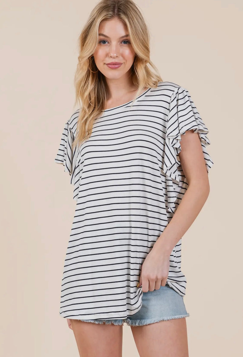 Striped Ruffle Sleeve Top