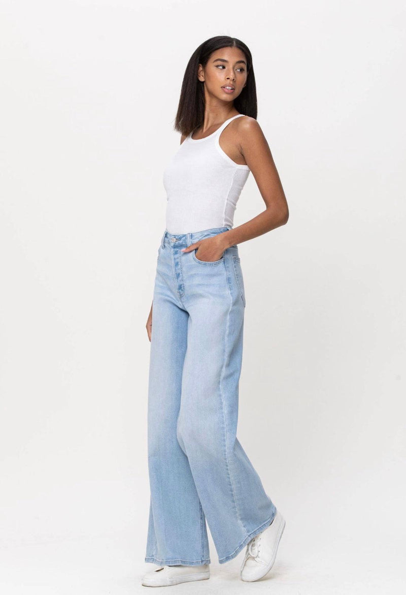 Madame Blue Wide Leg High Rise Jeans with Stitch Detailing | Buy SIZE 26  Denim Online for | Glamly