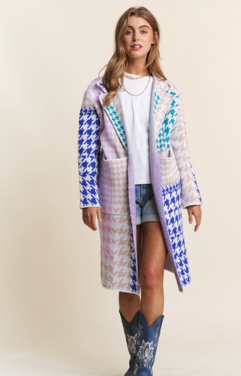 Bold Houndstooth Sweater Coat