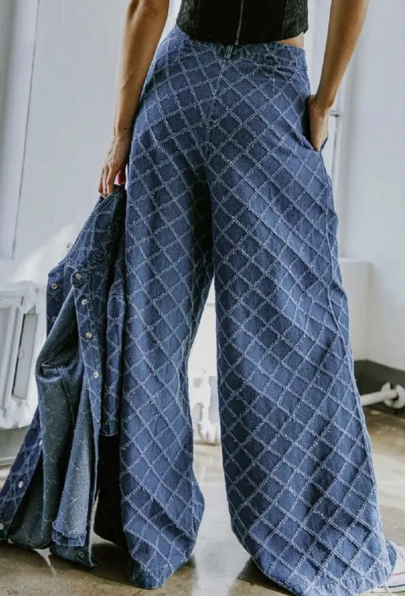 Textured Denim Pants