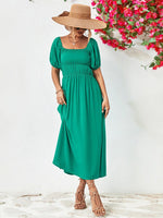 Off-Shoulder Balloon Sleeve Midi Dress-Dresses-Boutique Dress, Dress, Midi Dress, Ship From Overseas, Smocked Dress, YO-[option4]-[option5]-[option6]-Womens-USA-Clothing-Boutique-Shop-Online-Clothes Minded