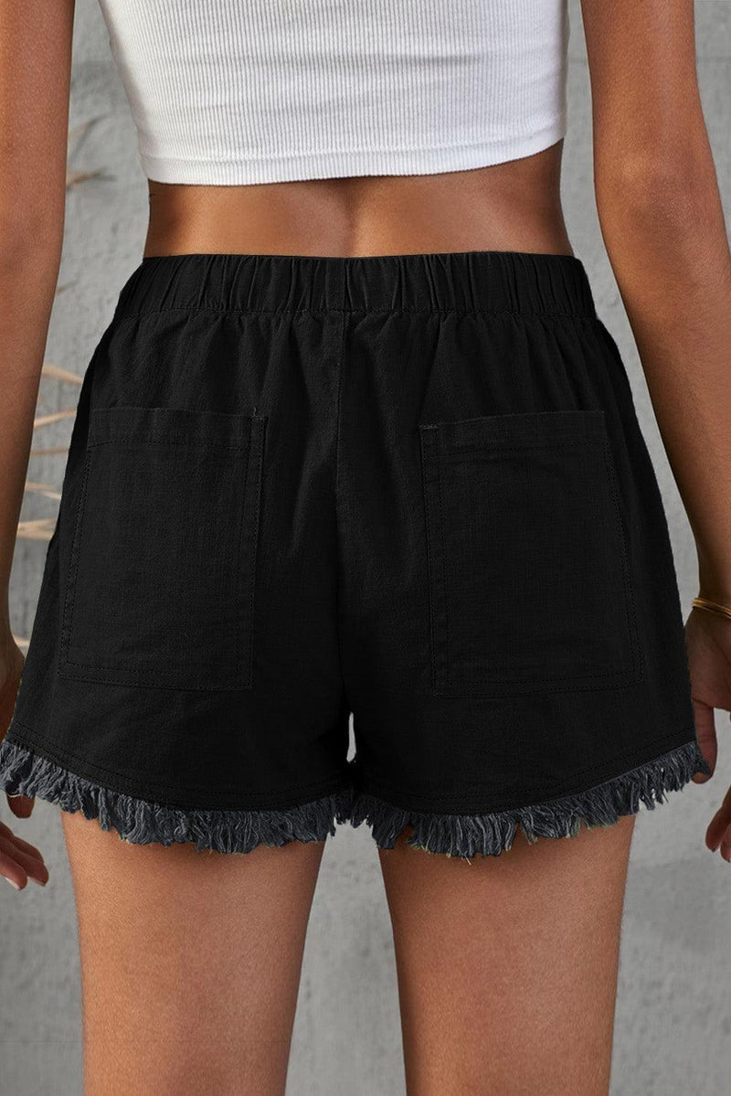 Frayed Pocketed Denim Shorts