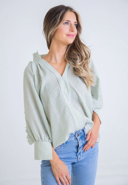 Seersucker Striped Ruffled Top