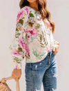 Printed Round Neck Lantern Sleeve Blouse