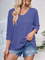 Lovelet Textured Round Neck Three-Quarter Sleeve Blouse