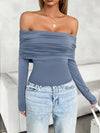 Devine Ruched Off-Shoulder Long Sleeve T-Shirt