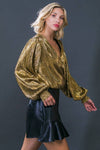 Glamorous Gold Foiled Plisse Bodysuit