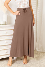 Double Take Full Size Soft Rayon Drawstring Waist Maxi Skirt