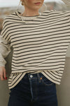 Striped Round Neck Dropped Shoulder Top