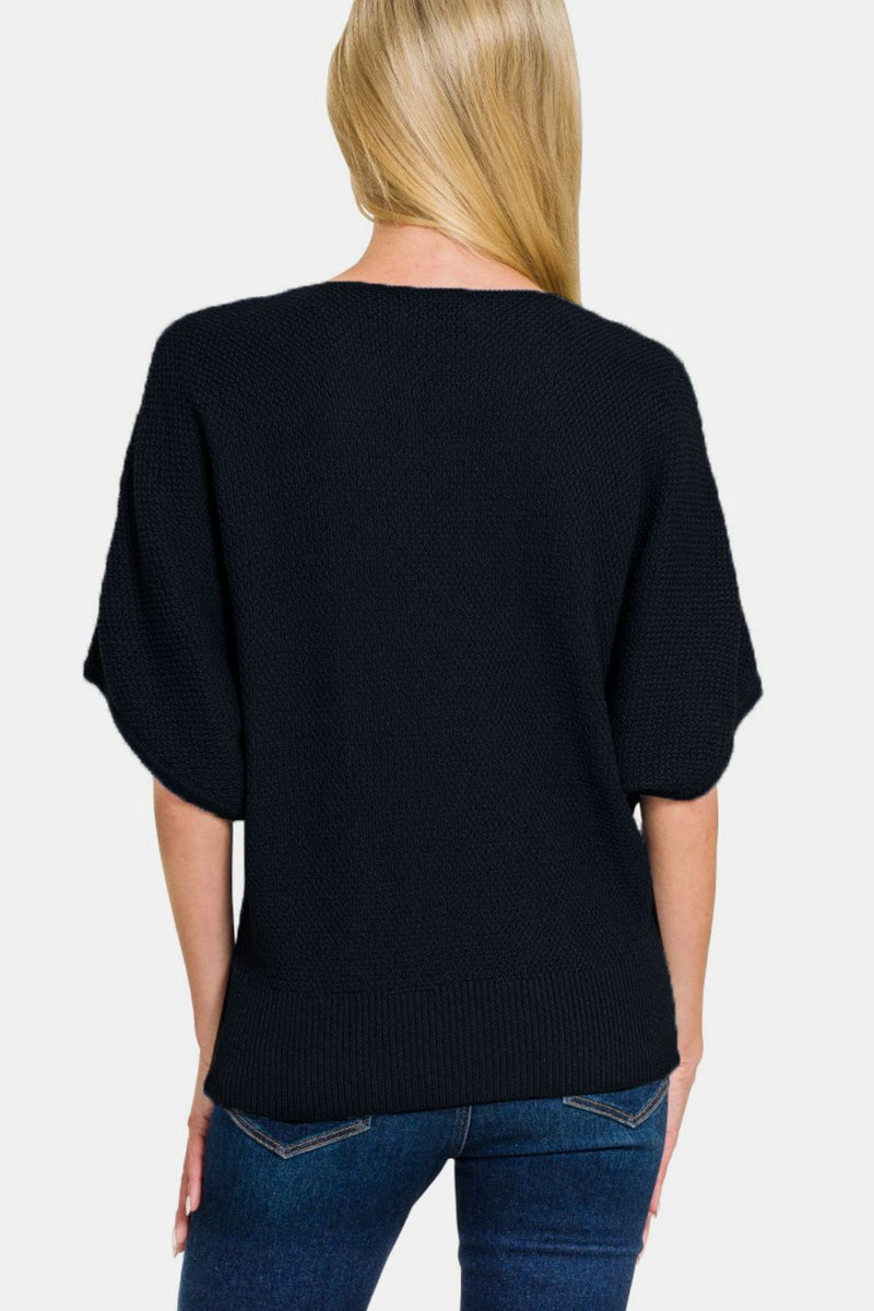 Zenana V-Neck Short Sleeve Dolman Sweater