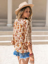 Floral V-Neck Spliced Lace Blouse