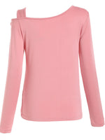 Cutout Asymmetrical Neck Long Sleeve T-Shirt