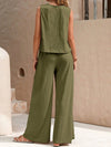 Round Neck Sleeveless Top and Wide Leg Pants Set