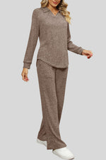 Ribbed Long Sleeve Top and Pocketed Pants Set