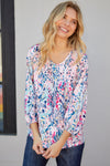 Printed Round Neck Balloon Sleeve Blouse