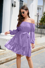 Swiss Dot Off-Shoulder Balloon Sleeve Dress