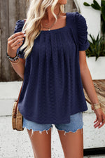 Devine Eyelet Square Neck Puff Sleeve T-Shirt