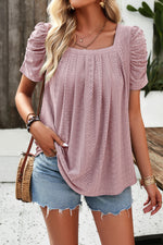 Devine Eyelet Square Neck Puff Sleeve T-Shirt