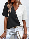 Decorative Button Surplice Short Sleeve Blouse