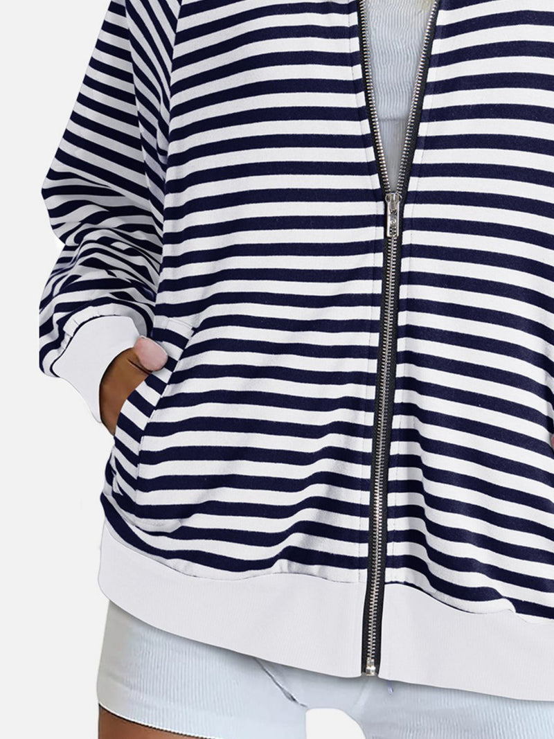 Striped Zip Up Long Sleeve Sweatshirt