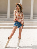 Floral V-Neck Spliced Lace Blouse