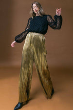 Gold Woven Pleated Pant