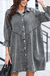 Distressed Collared Neck Flounce Sleeve Denim Dress