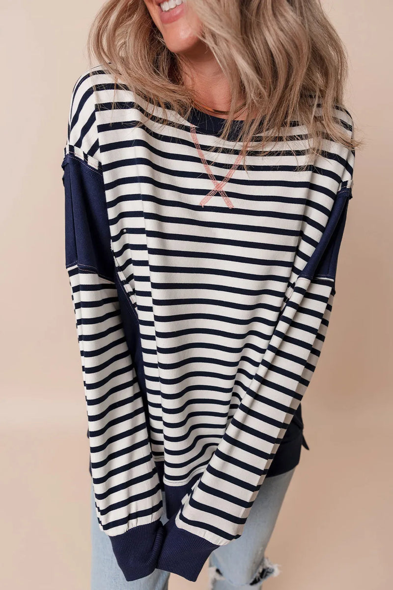 Striped Round Neck Long Sleeve Sweatshirt