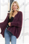 Soft Fuzzy Eggplant Cardigan Sweater With Hood