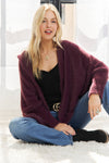 Soft Fuzzy Eggplant Cardigan Sweater With Hood