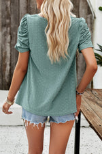 Devine Eyelet Square Neck Puff Sleeve T-Shirt