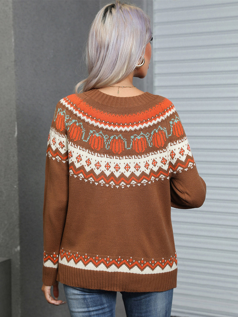 Angel Wings Geometric Round Neck Long Sleeve Sweater