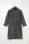 Distressed Collared Neck Flounce Sleeve Denim Dress