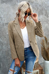 Plaid Lapel Collar Button Cuff Blazer