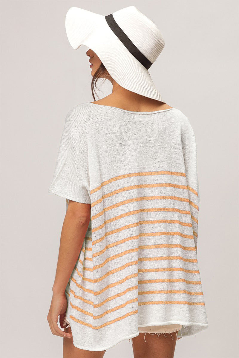 V Neck Striped Short Sleeve Top