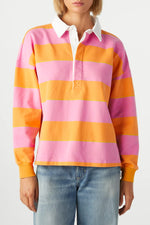 Contrast Striped Collared Neck Long Sleeve Sweatshirt