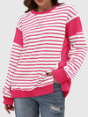 Slit Exposed Seam Striped Long Sleeve Sweatshirt