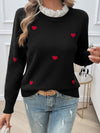 Devine Lace Detail Heart Long Sleeve Sweater