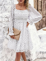 Devine Smocked Polka Dot Long Sleeve Dress