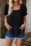 Devine Eyelet Square Neck Puff Sleeve T-Shirt